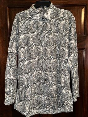 Stacy Adam’s Men's Paisley Button-Up Shirt in White and Gray Paisley XL